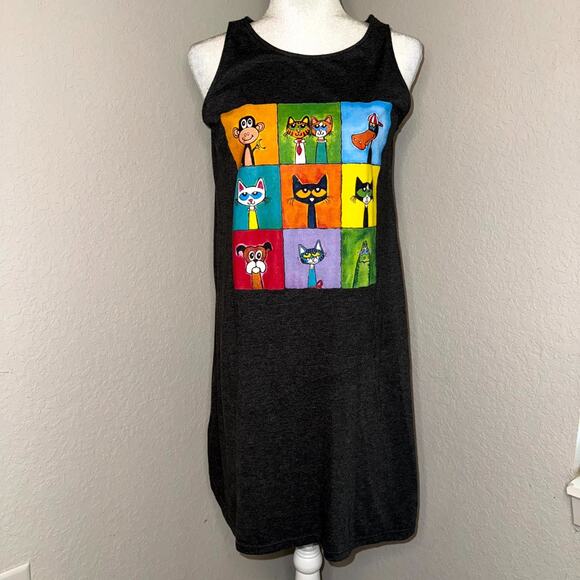Pete The Cat Family & Friends Collage Tank Dress Women's M Heather Gray Teacher - Picture 1 of 8